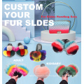 Designer benutzerdefinierte Logo -Kugellager Multi -Farb Frauen TRACOOCOOCOOCOOCOOR ROX RABBIT Rainbow Pom Pom Fuchs Pelzkugel Rutsch Slipper Slipper